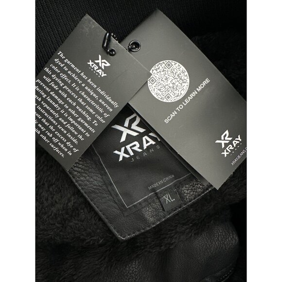 NWT X-RAY Black Jacket Leather PU Grainy Hooded Faux Shearling Lining  Pocket XL - Picture 7 of 9